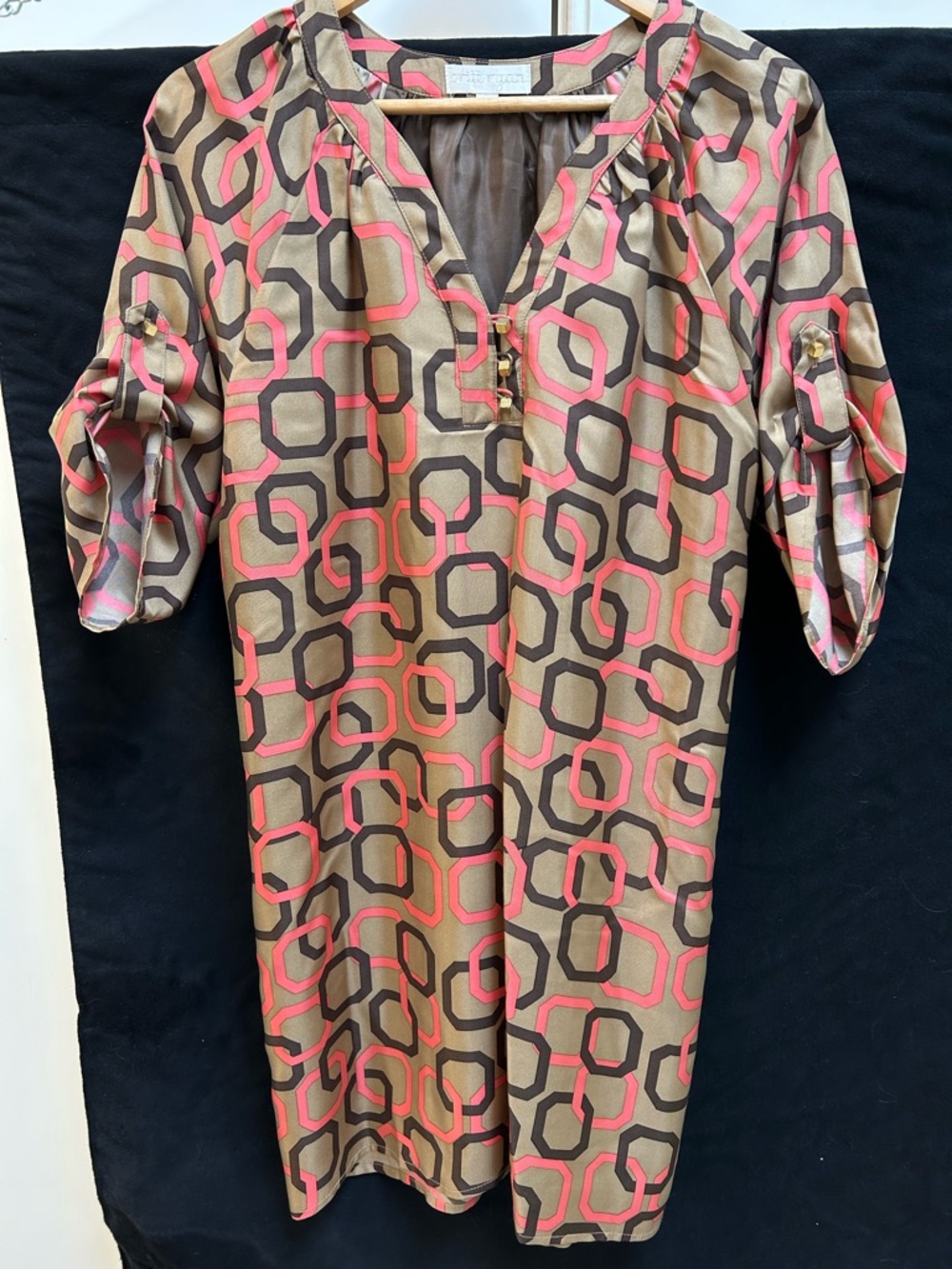 Geometric Print Mini Dress - Pink & Tan